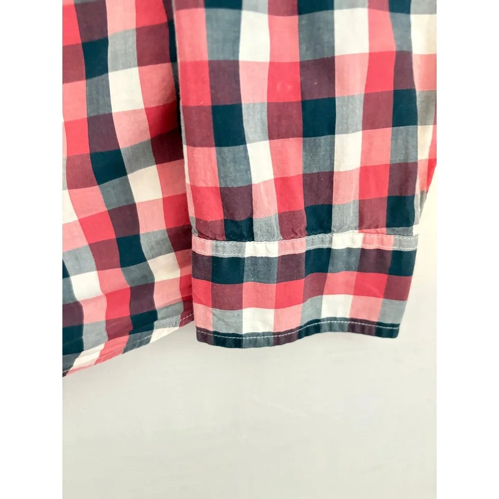 J.Crew Mens Lightweight Cotton Gingham Button‎ Down Shirt Red Navy Large